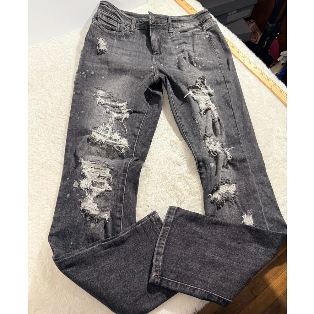 Judy Blue Jeans Distressed Boyfriend Fit 5/27 Charcoal wash